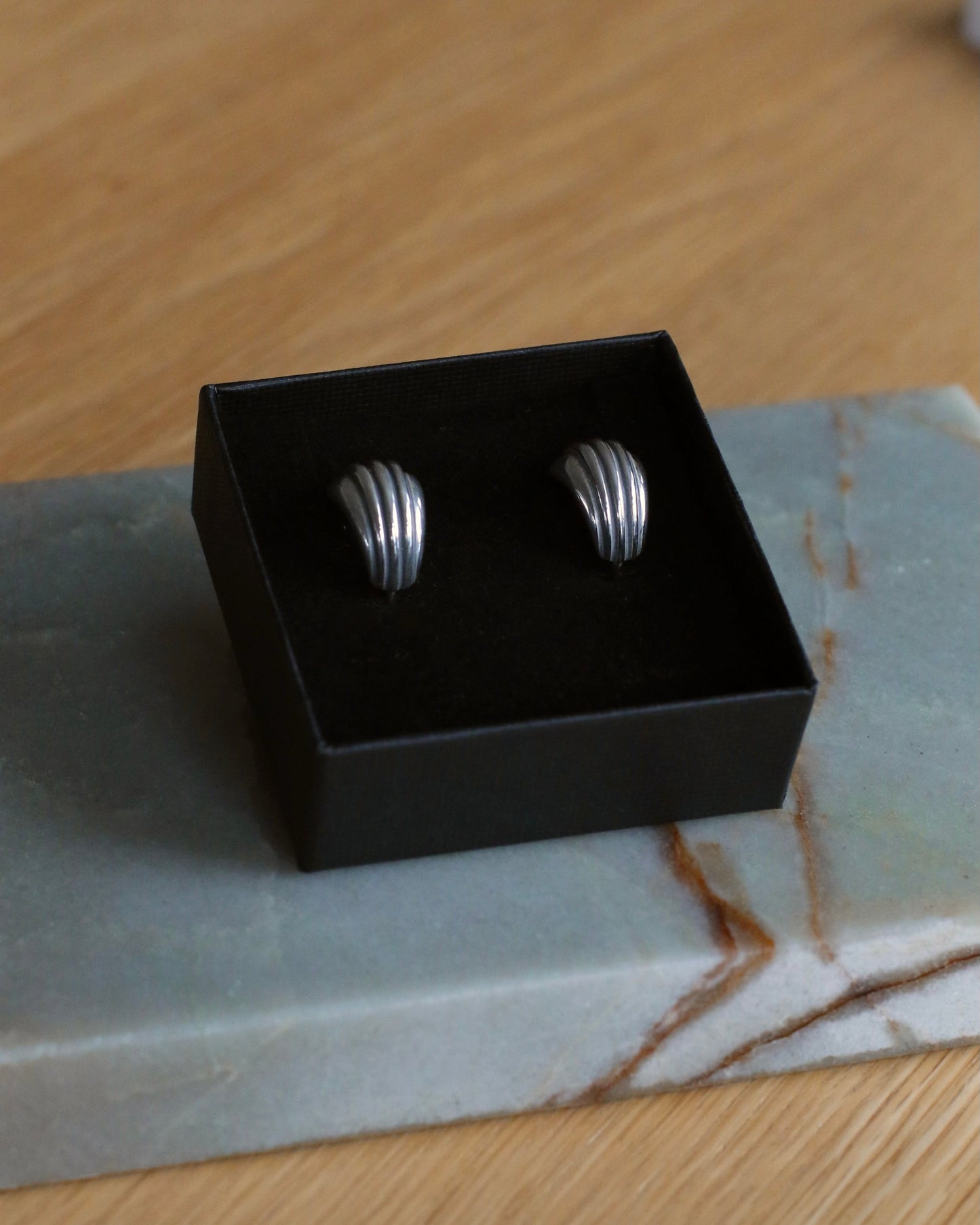 Striped Silver Drop Earrings