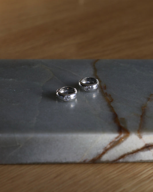 Silver Huggies With White Cubic Zirconia
