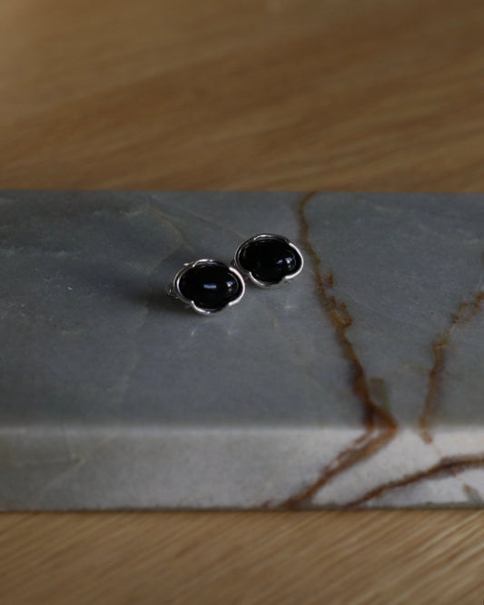 Black Onyx Silver Earrings