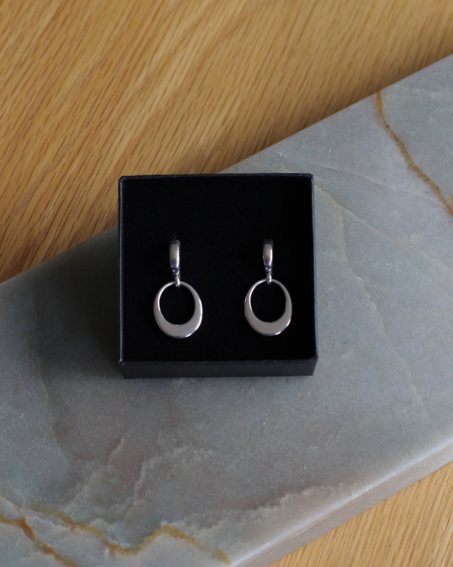 Oval Silver Drop Earrings